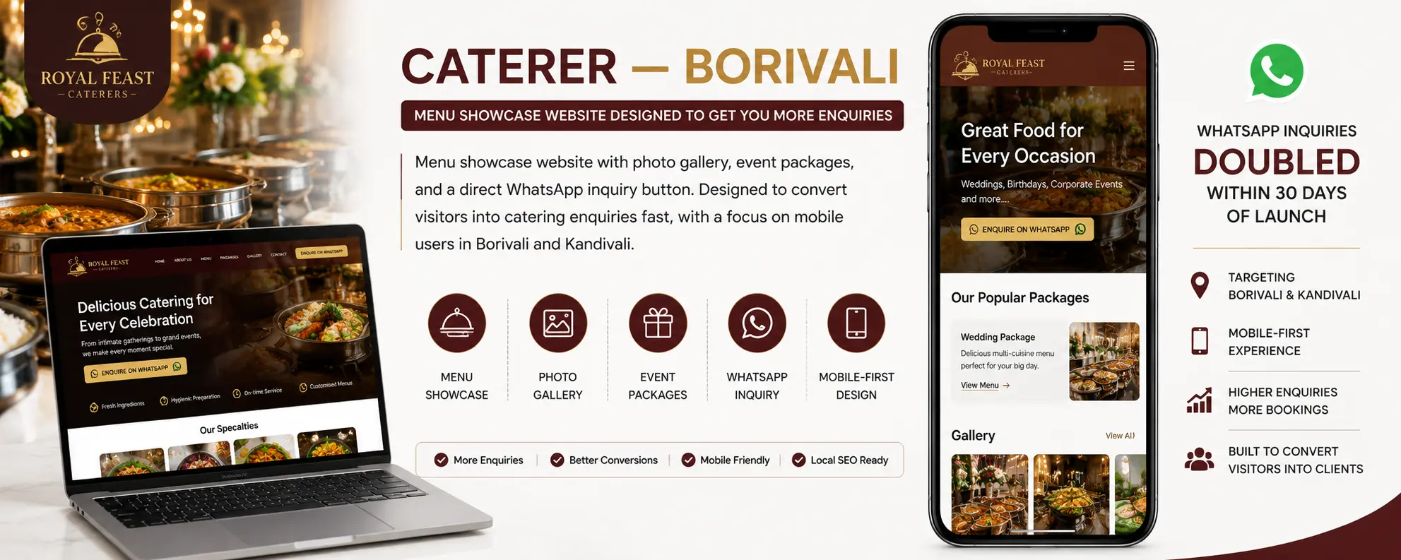 Catering Business Website Design Borivali Mumbai by BC Designs — Menu Showcase with WhatsApp Inquiry