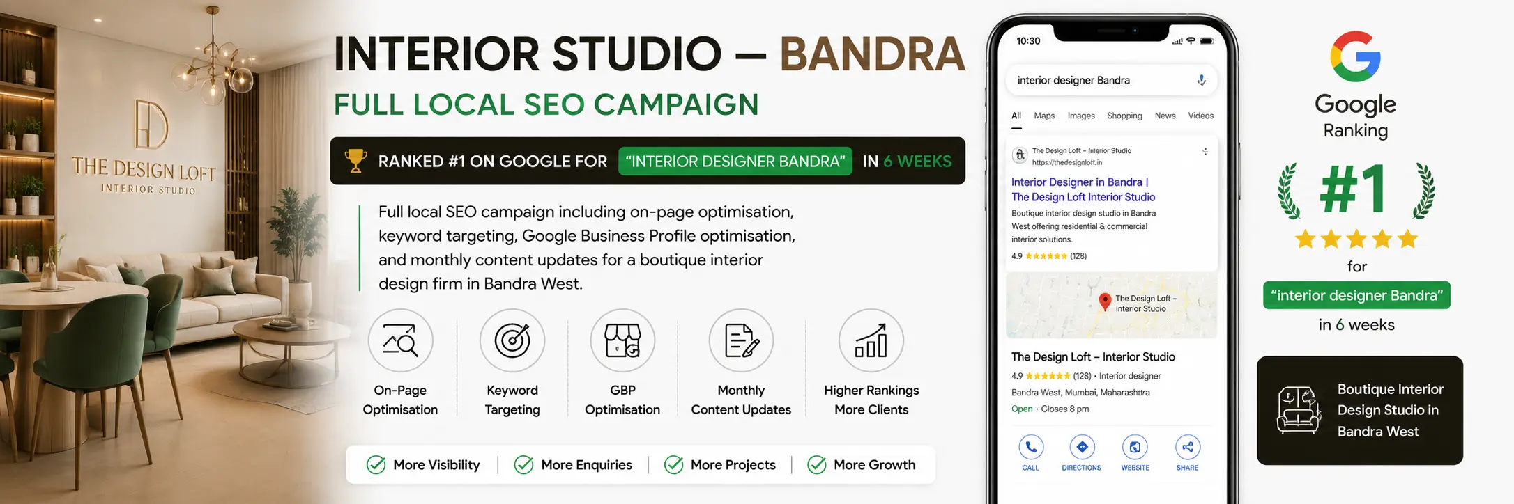 Local SEO for Interior Design Studio Bandra Mumbai by BC Designs — Ranked #1 on Google in 6 Weeks